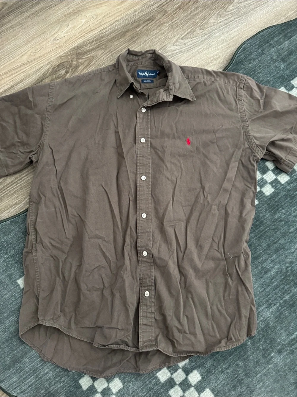Polo by Ralph Lauren Blake Brown Short-Sleeve Button-Down Shirt with Red Pony XL